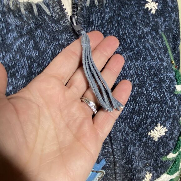 Heirloom Collectibles Sz L Vtg 90s Christmas Holiday Knit Zip Cardigan Sweater - Picture 12 of 16